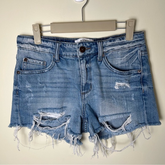 pistola Pants - Pistola Distressed Cut-Off Blue Jean Shorts Contrast Back Pocket Size 27 Raw Hem